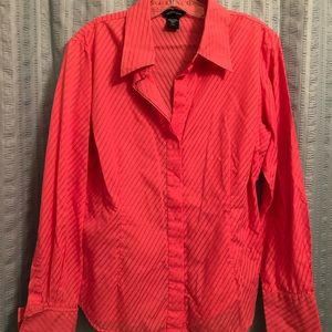 Moda International Pink Sheer Striped Top Blouse Large